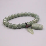 Jadeite Pixiu Leaf Pendant Bracelet Green Beaded Men Women Gift
