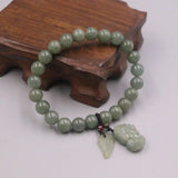 Jadeite Pixiu Leaf Pendant Bracelet Green Beaded Men Women Gift