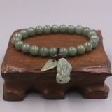 Jadeite Pixiu Leaf Pendant Bracelet Green Beaded Men Women Gift