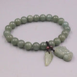 Jadeite Pixiu Leaf Pendant Bracelet Green Beaded Men Women Gift