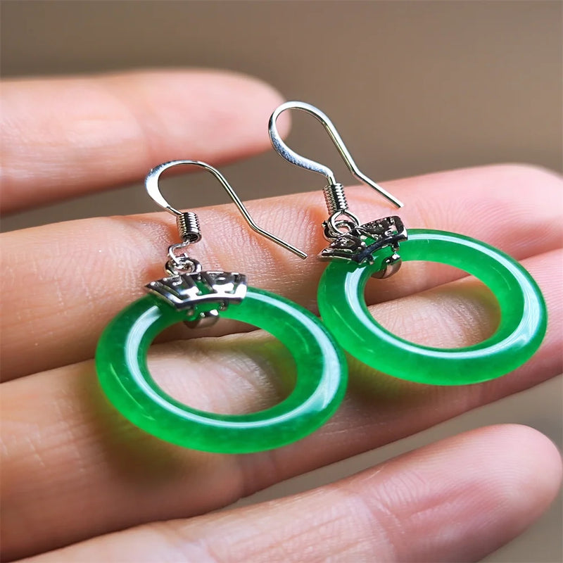Natural Jade Peach Pink Gemstone Hook Earrings