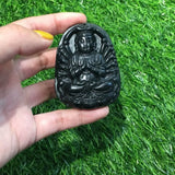 Graphite Green Jade Avalokitesvara Pendant Zodiac Mouse Buddha Pendant