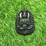 Graphite Green Jade Avalokitesvara Pendant Zodiac Mouse Buddha Pendant