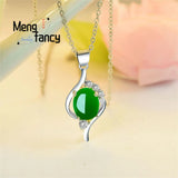 Natural Jade Pendant Amulets Chalcedony 925 Silver