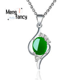 Natural Jade Pendant Amulets Chalcedony 925 Silver