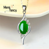Natural Jade Pendant Amulets Chalcedony 925 Silver