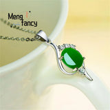 Natural Jade Pendant Amulets Chalcedony 925 Silver