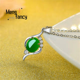 Natural Jade Pendant Amulets Chalcedony 925 Silver