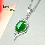 Natural Jade Pendant Amulets Chalcedony 925 Silver