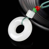 Jadeite Tire Donut Pendant Necklace Talisman Jewelry