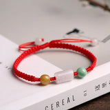 Hand-Woven Natural Jade Rose Flowers Bracelet - Adjustable Jewelry