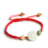 Hand-Woven Natural Jade Rose Flowers Bracelet - Adjustable Jewelry