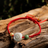 Hand-Woven Natural Jade Rose Flowers Bracelet - Adjustable Jewelry