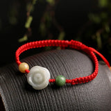 Hand-Woven Natural Jade Rose Flowers Bracelet - Adjustable Jewelry