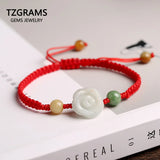 Hand-Woven Natural Jade Rose Flowers Bracelet - Adjustable Jewelry