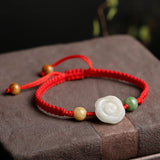 Hand-Woven Natural Jade Rose Flowers Bracelet - Adjustable Jewelry