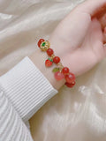 Jade Red Agate Peach Bracelet Adjustable Bangle Charm