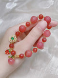Jade Red Agate Peach Bracelet Adjustable Bangle Charm