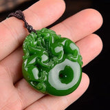 Natural Jade Shuanglong Pendant Chinese Charm Amulet for Men Women