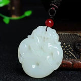 Natural Jade Shuanglong Pendant Chinese Charm Amulet for Men Women