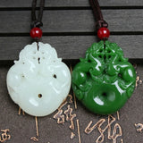 Natural Jade Shuanglong Pendant Chinese Charm Amulet for Men Women