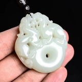 Natural Jade Shuanglong Pendant Chinese Charm Amulet for Men Women