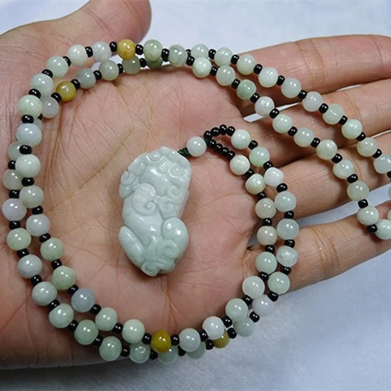 Jade Stone Pendant Men Women Charm Necklace Beads