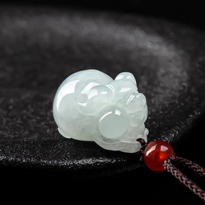 Jadeite A-goods Zodiac Pig Pendant Ice Jade Necklace Charms Jewelry