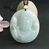 Natural Jadeite Avalokitesvara Head Statue Pendant Men Women Jewelry