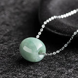 Natural Jadeite Bean Green Lutong Pendant Charm Necklace Jewelry Luck Amulet