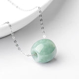 Natural Jadeite Bean Green Lutong Pendant Charm Necklace Jewelry Luck Amulet