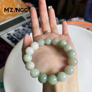 Natural Jadeite Bracelet Jadeite Bangle Round Beads Elastic Beaded Bracelets