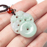 Natural Jadeite Double Pixiu Peaceful Buckle Pendant Retro Charms Necklace