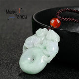 Natural Jadeite Double Pixiu Peaceful Buckle Pendant Retro Charms Necklace
