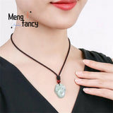 Natural Jadeite Double Pixiu Peaceful Buckle Pendant Retro Charms Necklace