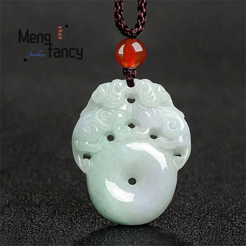 Natural Jadeite Double Pixiu Peaceful Buckle Pendant Retro Charms Necklace