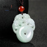 Natural Jadeite Double Pixiu Peaceful Buckle Pendant Retro Charms Necklace