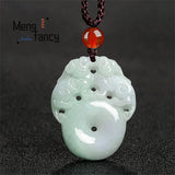 Natural Jadeite Double Pixiu Peaceful Buckle Pendant Retro Charms Necklace