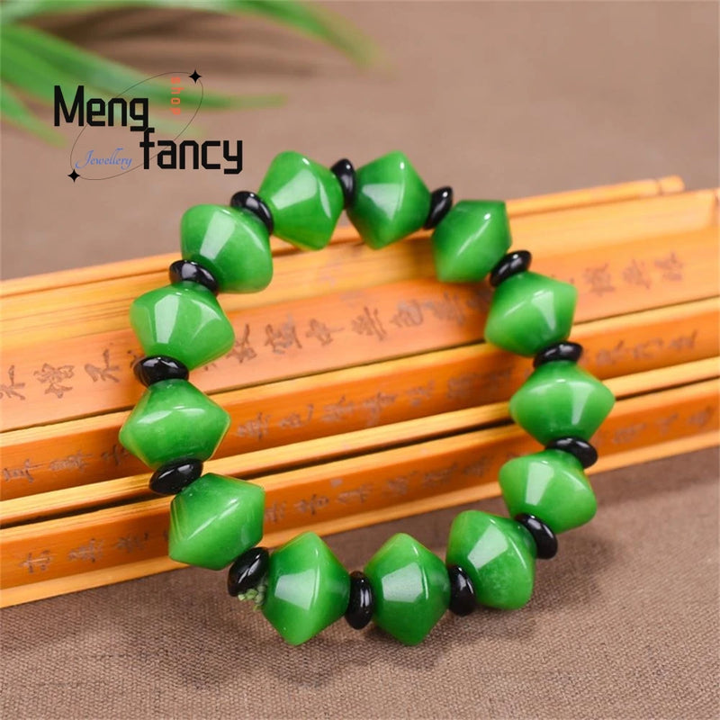 Natural Jadeite Dry Green Abacus Bead Bracelet Charms Men Women Jewelry