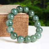 Natural Jadeite Engraving Green Beads 13MM Bracelet Charm Jewellery