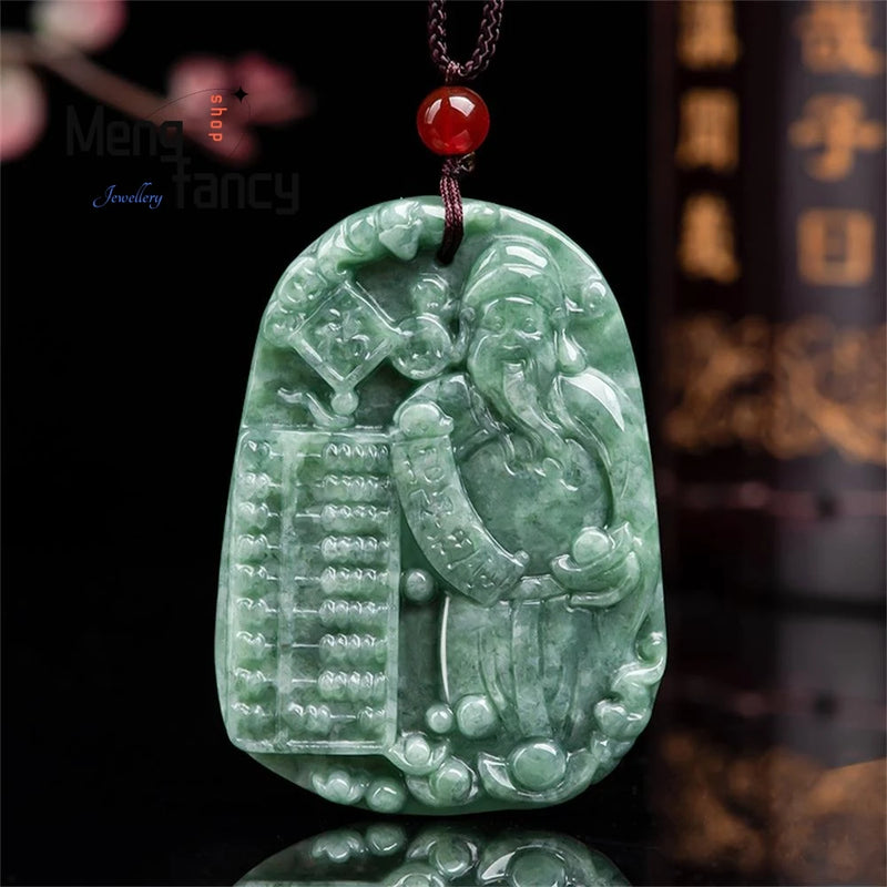 Jadeite God Of Wealth Pendant Charms Jade Jewelry Engraver Amulet Mascots
