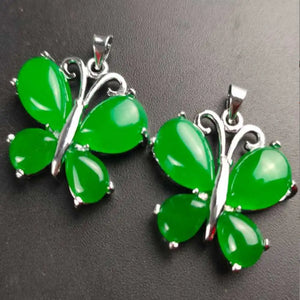 Jadeite Green Jade Butterfly Lucky Rope Pendant Chakra Calming Gift