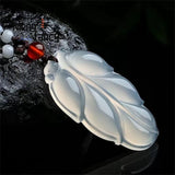 Jadeite Ice Chalcedony Leaf Pendant Necklace Couple Jewelry