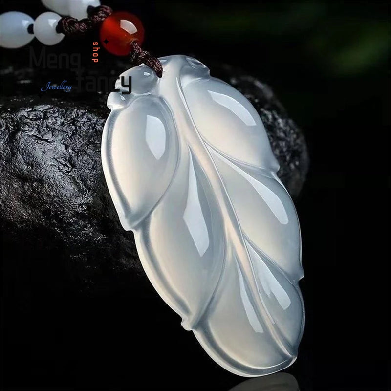Jadeite Ice Chalcedony Leaf Pendant Necklace Couple Jewelry