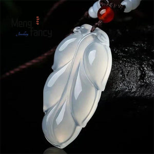 Jadeite Ice Chalcedony Leaf Pendant Necklace Couple Jewelry