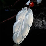 Jadeite Ice Chalcedony Leaf Pendant Necklace Couple Jewelry
