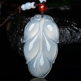 Jadeite Ice Chalcedony Leaf Pendant Necklace Couple Jewelry