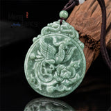 Natural Jadeite Ice Seed Dragon Phoenix Auspicious Pendant Charms Jewelry