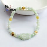 Jadeite Jade Pixiu Inter-pearl Bracelet Ethnic Charm Holiday Gift