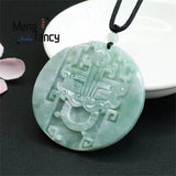Natural Jadeite Ping'an Round Pendant Vintage Ethnic Charm Fine Jewelry Gift